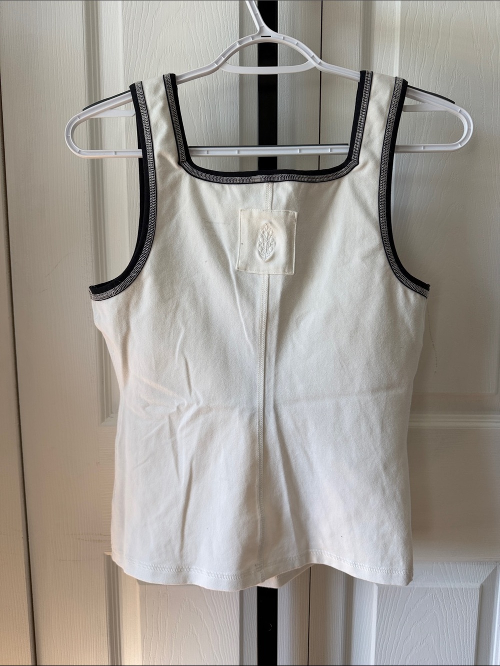 New Free People Movement White Contrast Trim Tank Top with Button Placket - Picture 8 of 10